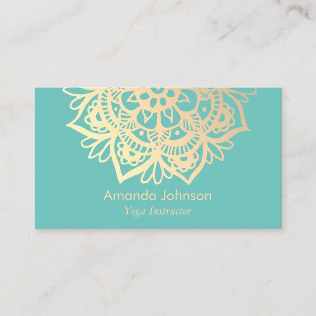 Carte De Visite Instructeur de yoga Turquoise Gold Mandala (Devant)