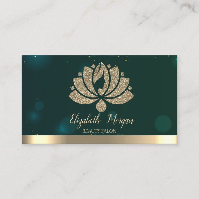 Carte De Visite Instructeur de yoga vert, Salon de beauté Lotus (Devant)