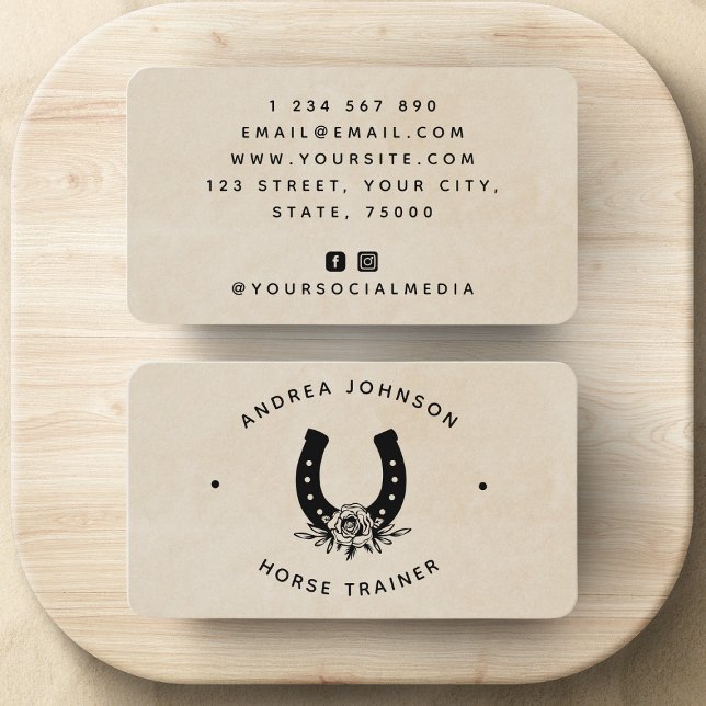 Carte De Visite Instructeur d'équitation du Rose floral Horseshoe  (Créateur téléchargé)