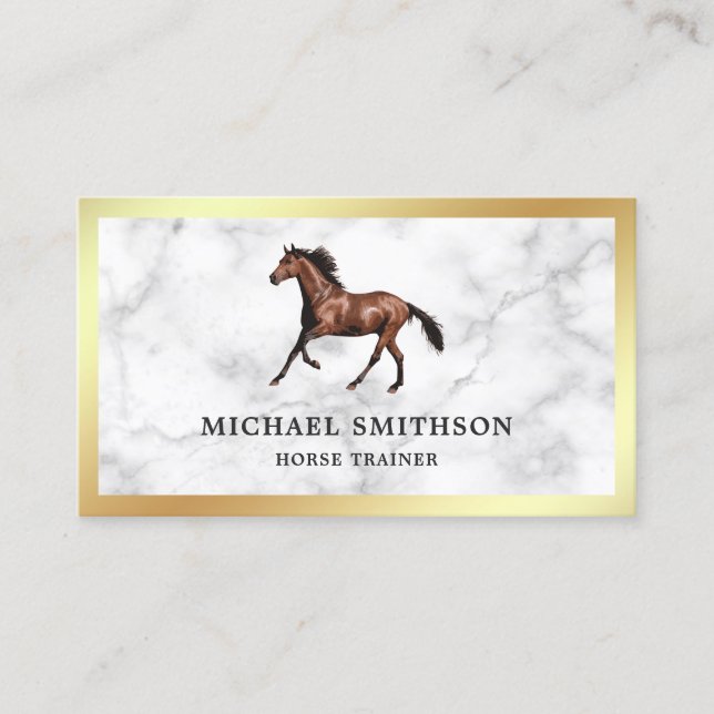 Carte De Visite Instructeur d'équitation Marbre blanc Gold Foil (Devant)