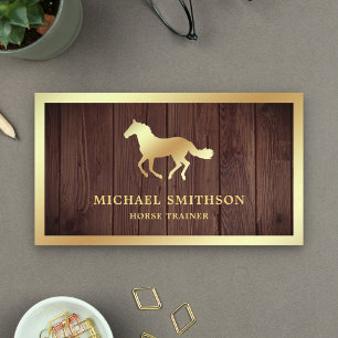 Carte De Visite Instructeur d'équitation Rustic Wood Gold Foil