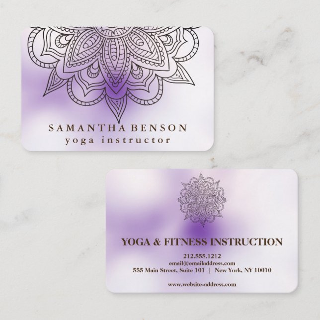 Carte De Visite Instructeur élégant de yoga de logo de fleur de (Devant / Derrière)