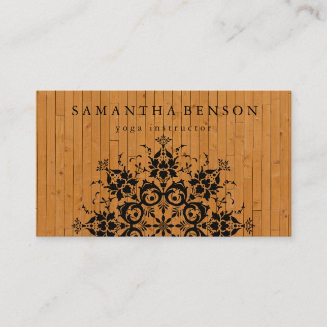 Carte De Visite Instructeur en bois de yoga de mandala noir (Devant)