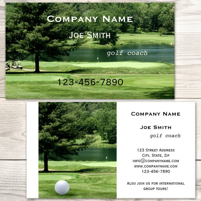 Carte de visite instructeur ou entraîneur de golf (A lush green golf business card for a golf coach, instructor or trainer.)