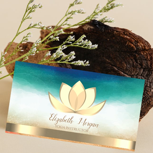 Carte De Visite Instructeur professionnel Elegant Yoga Gold Lotus (Créateur téléchargé)