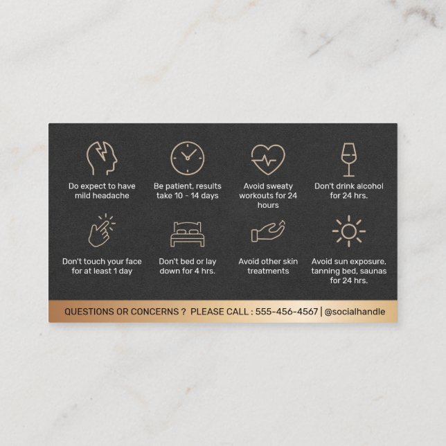 Carte De Visite Instruction de remplissage Botox Gold de luxe (Dos)