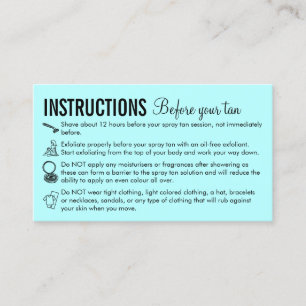 Carte De Visite Instructions de soin sarcelle Avant Après le bronz