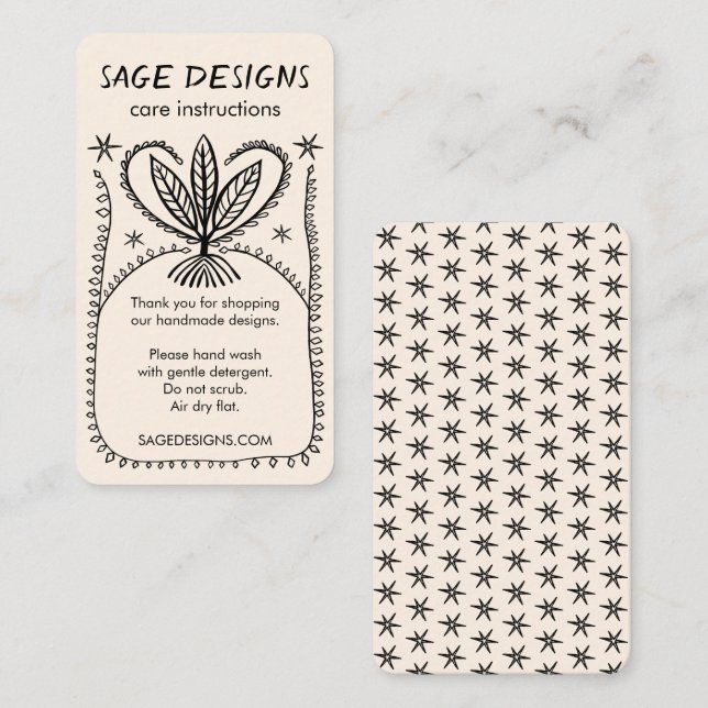 Carte De Visite INSTRUCTIONS DE SOINS Boho Whimsical Line Art (Devant / Derrière)
