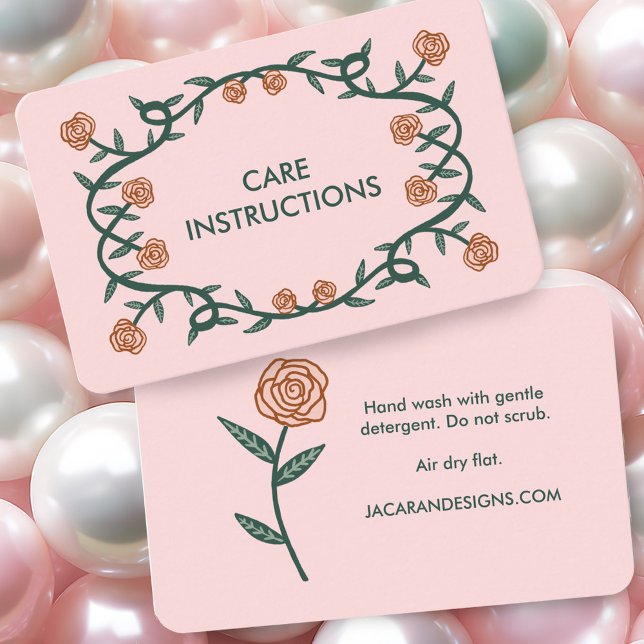 Carte De Visite INSTRUCTIONS DE SOINS Cadre Rose élégant chic Flor (CARE INSTRUCTIONS Chic Elegant Rose Frame Floral Business Card
Blush Pink)