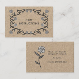 Carte De Visite INSTRUCTIONS DE SOINS Cadre Rose élégant chic Flor