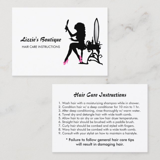 Carte De Visite Instructions de soins capillaires Girly de fille (Devant / Derrière)