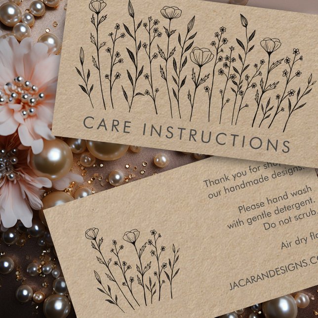 Carte De Visite INSTRUCTIONS DE SOINS Chic Elegant Fleur sauvage K (CARE INSTRUCTIONS Chic Elegant Wildflower Kraft Business Card
)