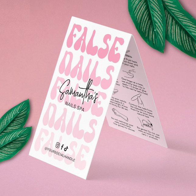 Carte De Visite Instructions de soins des faux ongles artificiels  (Fake nails aftercare instructions cards with care icons and trendy fonts)