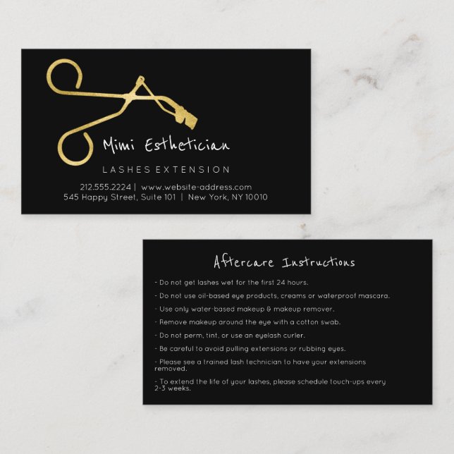Carte De Visite Instructions de soins postérieurs Courbe de Lash O (Devant / Derrière)