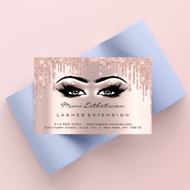 Carte De Visite Instructions de soins postérieurs Lash Rose Gold D (Aftercare Instructions Lash Rose Gold Drips Eyes Business Card)