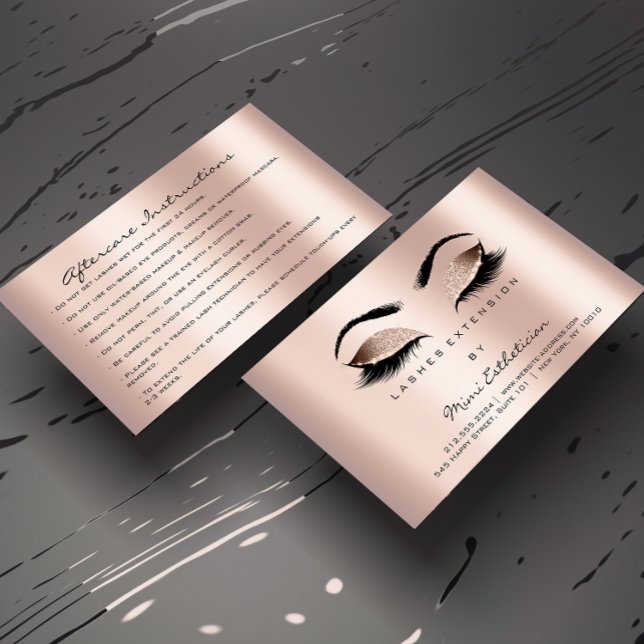 Carte De Visite Instructions de soins postérieurs Lashes Rose Gold (Aftercare Instructions Lashes Rose Gold Business Card)