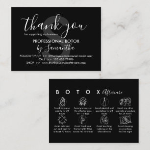 Carte De Visite Instructions de suivi de Botox noir Merci