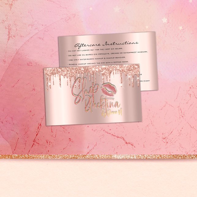 Carte De Visite Instructions de suivi Lash Rose Drips Logo Lips (Aftercare Instructions Lash Rose Drips Logo Lips Business Card)