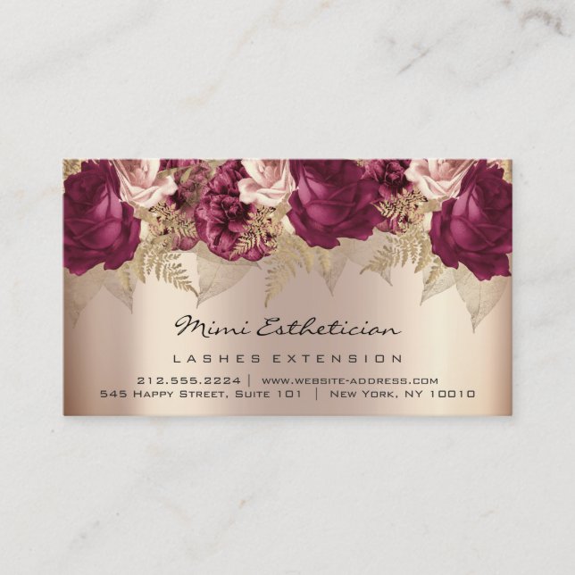 Carte De Visite Instructions de suivi Lash Rose Gold Florals SPA (Devant)