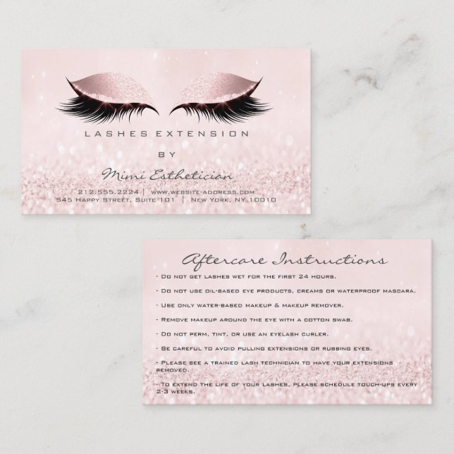 Carte De Visite Instructions de suivi Lashes Extension Pastel (Devant / Derrière)
