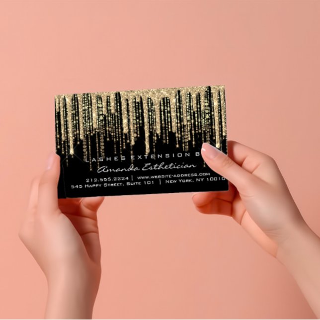 Carte De Visite Instructions d'entretien Lash Extension Gold Noir (Aftercare Instructions Lash Extension Gold Black Business Card)