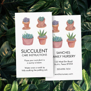 Carte De Visite Instructions pour les soins plantes Cactus Succule