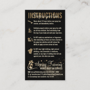 Carte De Visite Instructions Spray Tan avant le guide de soins