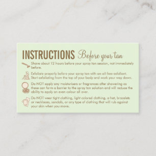 Carte De Visite Instructions Vert Brun Avant Après Bronzage en Spr
