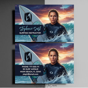 Carte De Visite Instructrice de surf féminine 