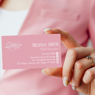 Carte De Visite Instructrice de vol professionnelle code QR rose b