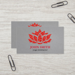 Carte De Visite Instructrice de yoga au lotus rouge blanc minimali