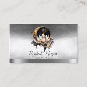 Carte De Visite Instructrice de yoga élégante Lotus Lune Soleil Ar