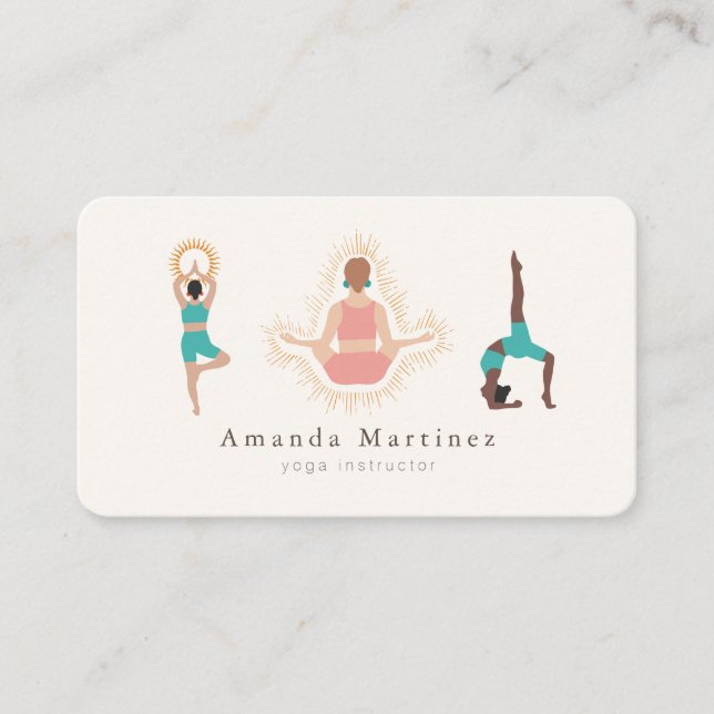 Carte De Visite Instructrice de yoga Femmes Arbre Pose Tan clair (Devant)