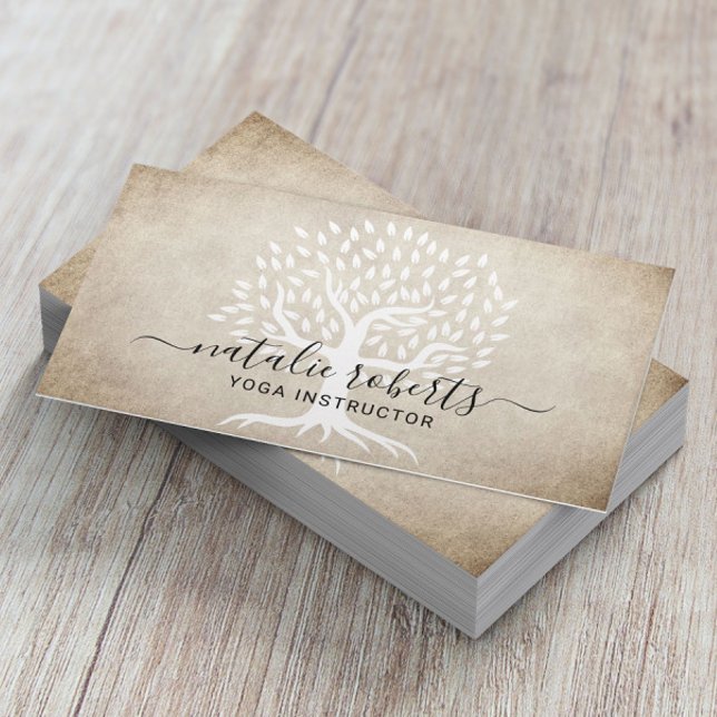 Carte De Visite Instructrice de Yoga Spa Vintage Tree Wellness (Créateur téléchargé)