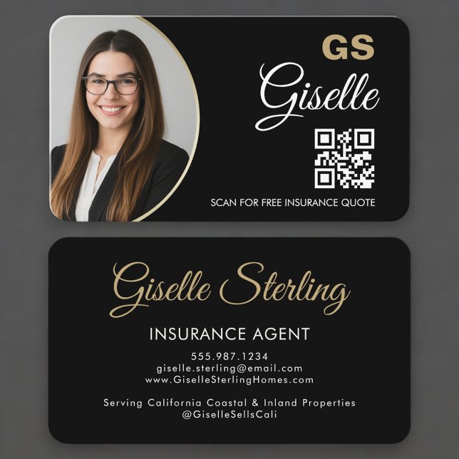 Carte De Visite Insurance Agent Photo QR Code  (Créateur téléchargé)