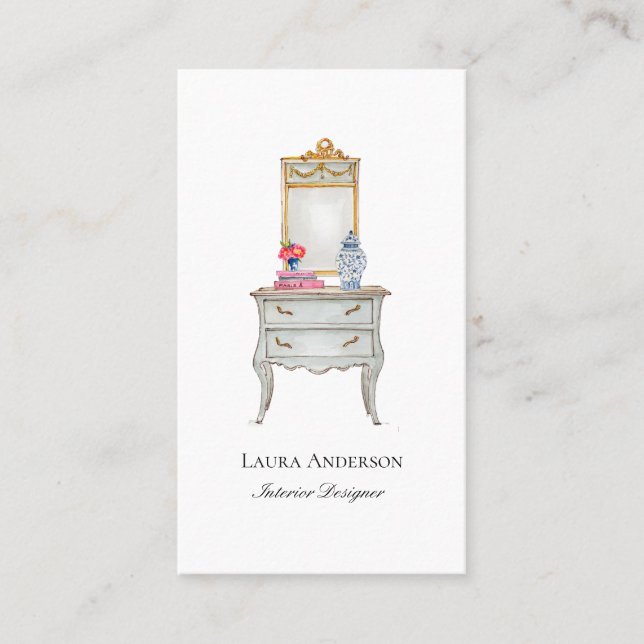Carte De Visite Intérieur designer Aquarelle mobilier français (Devant)