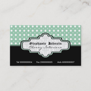 Carte De Visite Intérieurs de pois blanc vert menthe noire