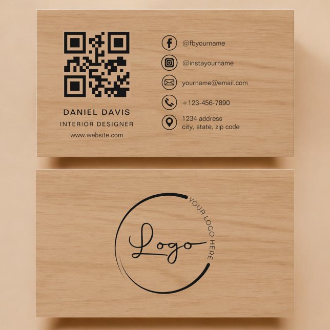 Carte De Visite Interior Designer Wood Professional QR Code (Créateur téléchargé)