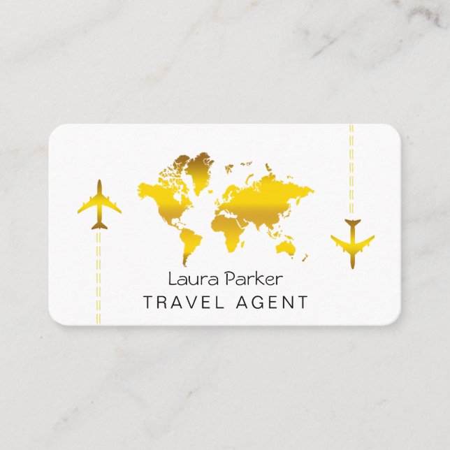 Carte De Visite International Travel Agent World Map Gold Parties  (Devant)