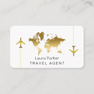 Carte De Visite International Travel Agent World Map Gold Parties 