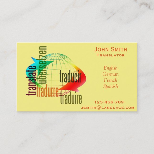 Carte De Visite Interprète indépendant de langue de traducteur (Devant)