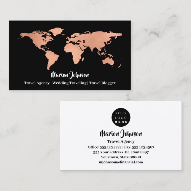 Carte De Visite Investissements Mariage Voyager Rose noir (Devant / Derrière)