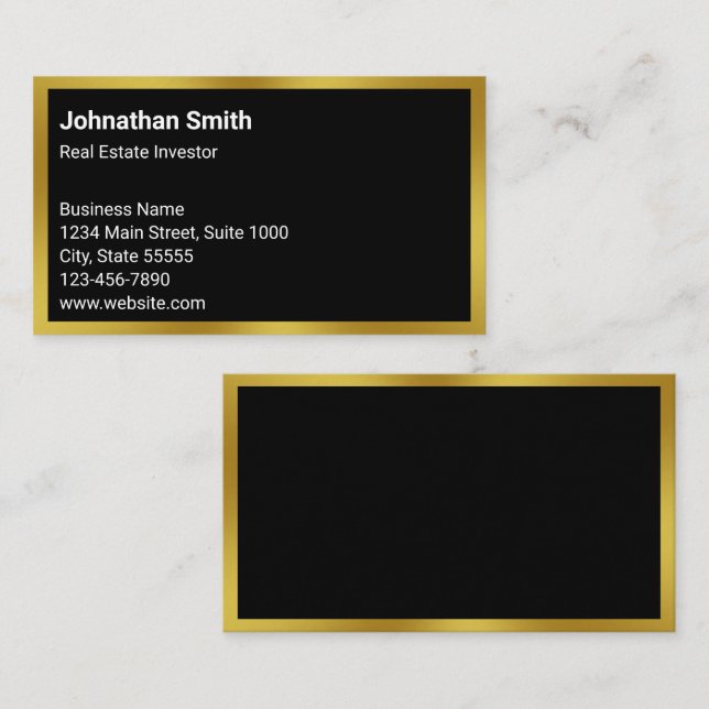 Carte De Visite Investisseur immobilier d'entreprise noir et or (Devant / Derrière)
