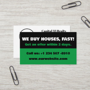 Carte De Visite Investisseur immobilier vert et noir Nous achetons