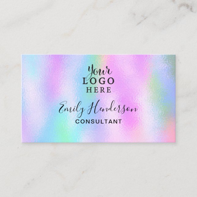 Carte De Visite Iridescente Holographique Gradient Girl Votre logo (Devant)