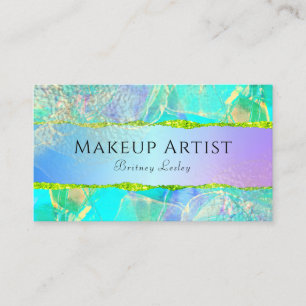 Carte De Visite Iridescente Pastel Vert Bleu Or Liquide