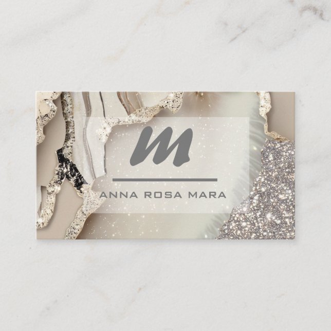 Carte De Visite *~* Ivoire QR Agate Glam Luxe Parties scintillant  (Devant)