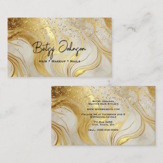 Carte De Visite Ivory Marble and Gold Glitter Business Card