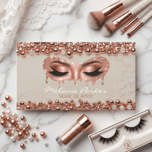 Carte De Visite Ivory & Rose Gold Pearl Drip Yeux Maquilleur