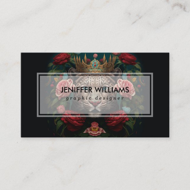 Carte De Visite Jaguar with Crown in Flowers Painting              (Devant)